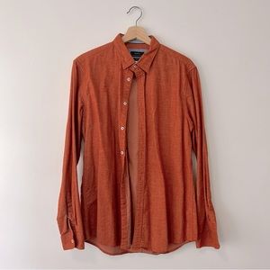 Zara Man Brushed Cotton Oxford Shirt Size L Orange